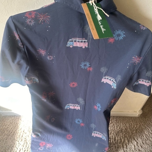 Men’s new size S small TravisMathew Firework Display Golf Polo Shirt blue red XL - Picture 7 of 11